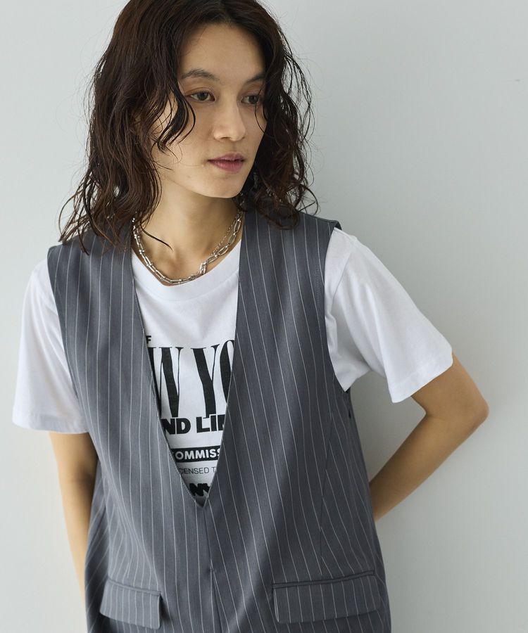GARAGE OF GOOD CLOTHING「ストライプ深Vネックタックジャンパースカート」|ジャンパースカート|