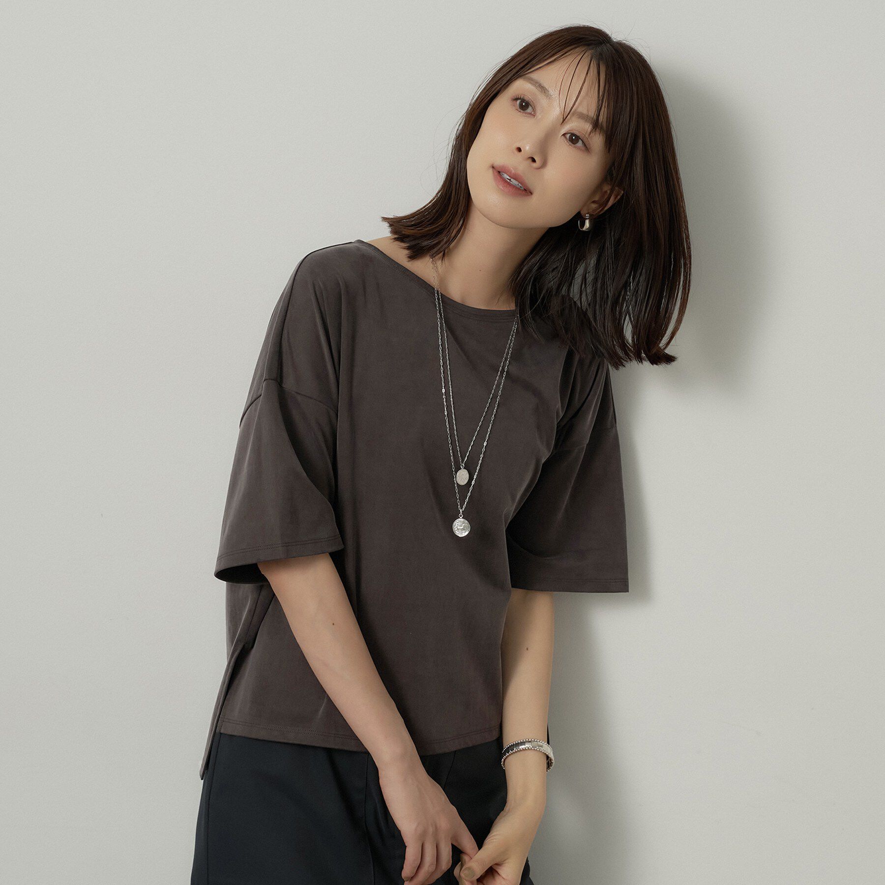 UNTITLED「【セットアップ可/接触冷感】ヴィンテージライクプルオーバー」|Tシャツ・カットソー|ブラウン(044)