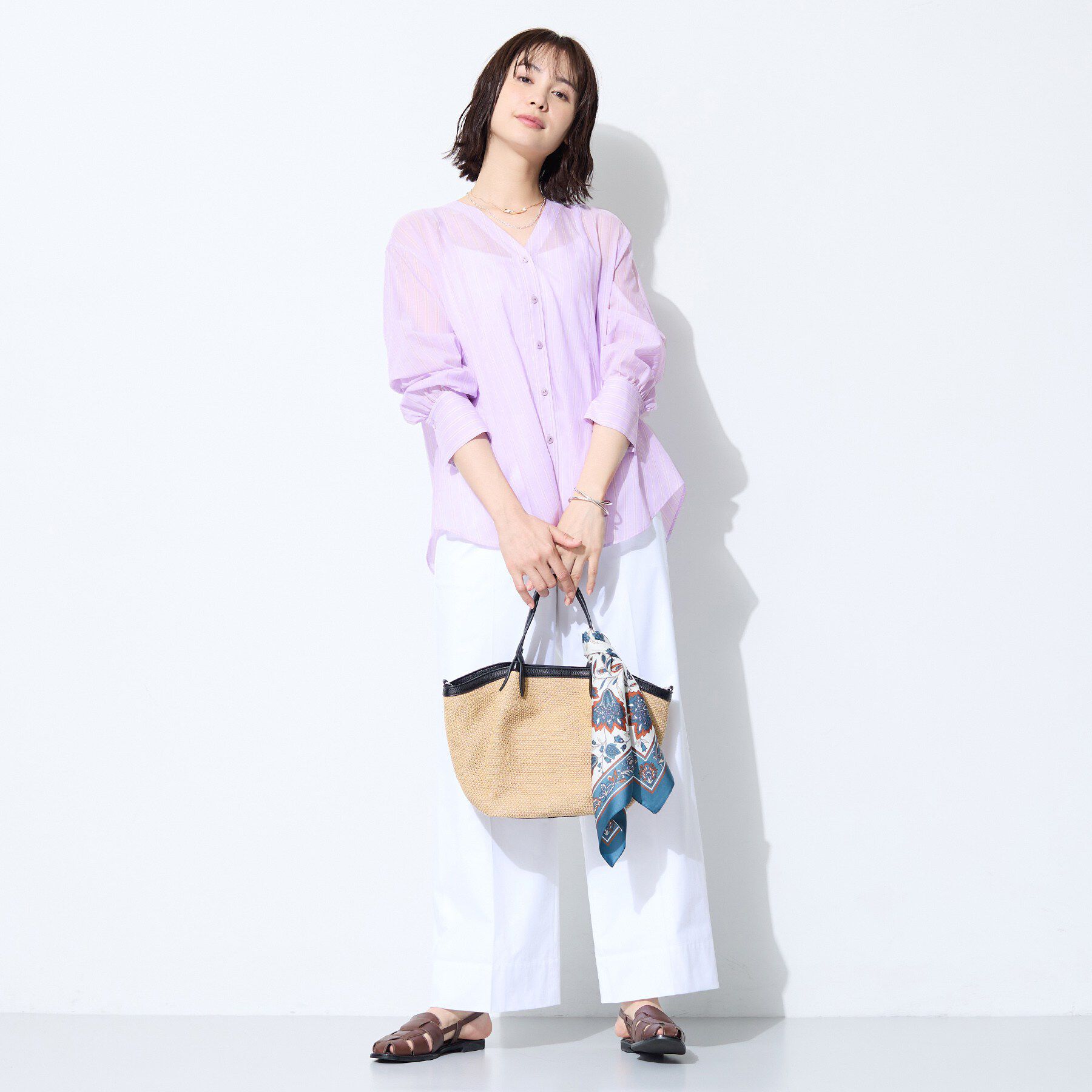 INDIVI「【洗える／軽やか】無地＆ストライプ柄 切替タックブラウス」|シャツ・ブラウス|