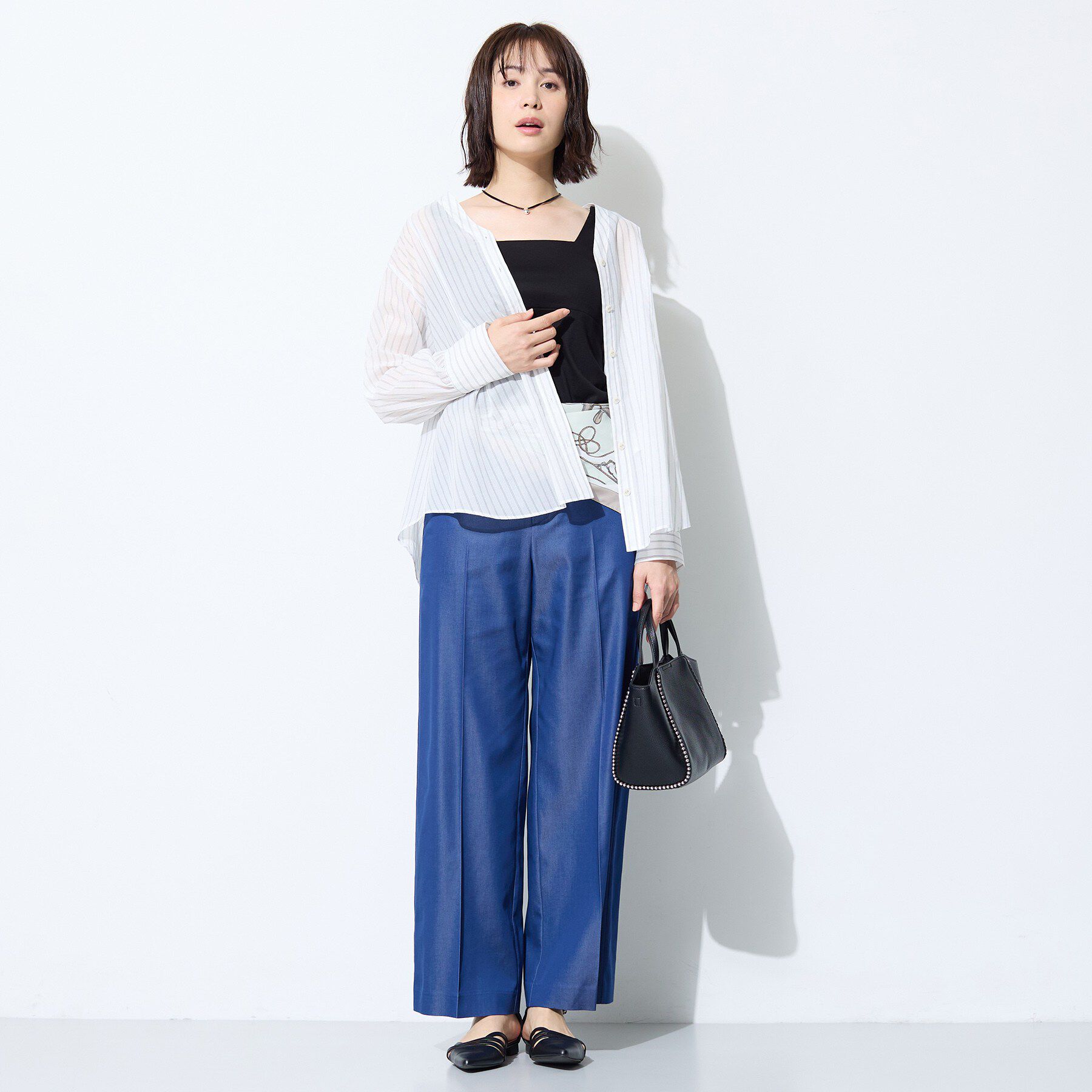 INDIVI「【洗える／軽やか】無地＆ストライプ柄 切替タックブラウス」|シャツ・ブラウス|