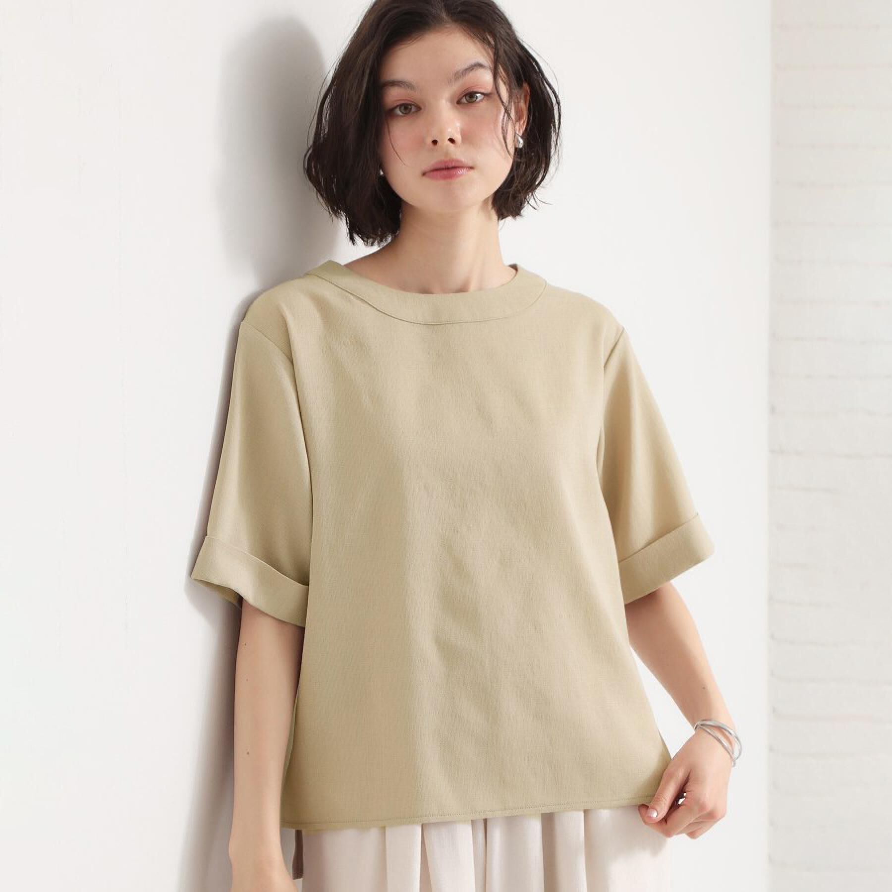 THE SHOP TK「【M-XL/二の腕カバー】さらり麻調メッシュ5分袖ブラウス」|シャツ・ブラウス|