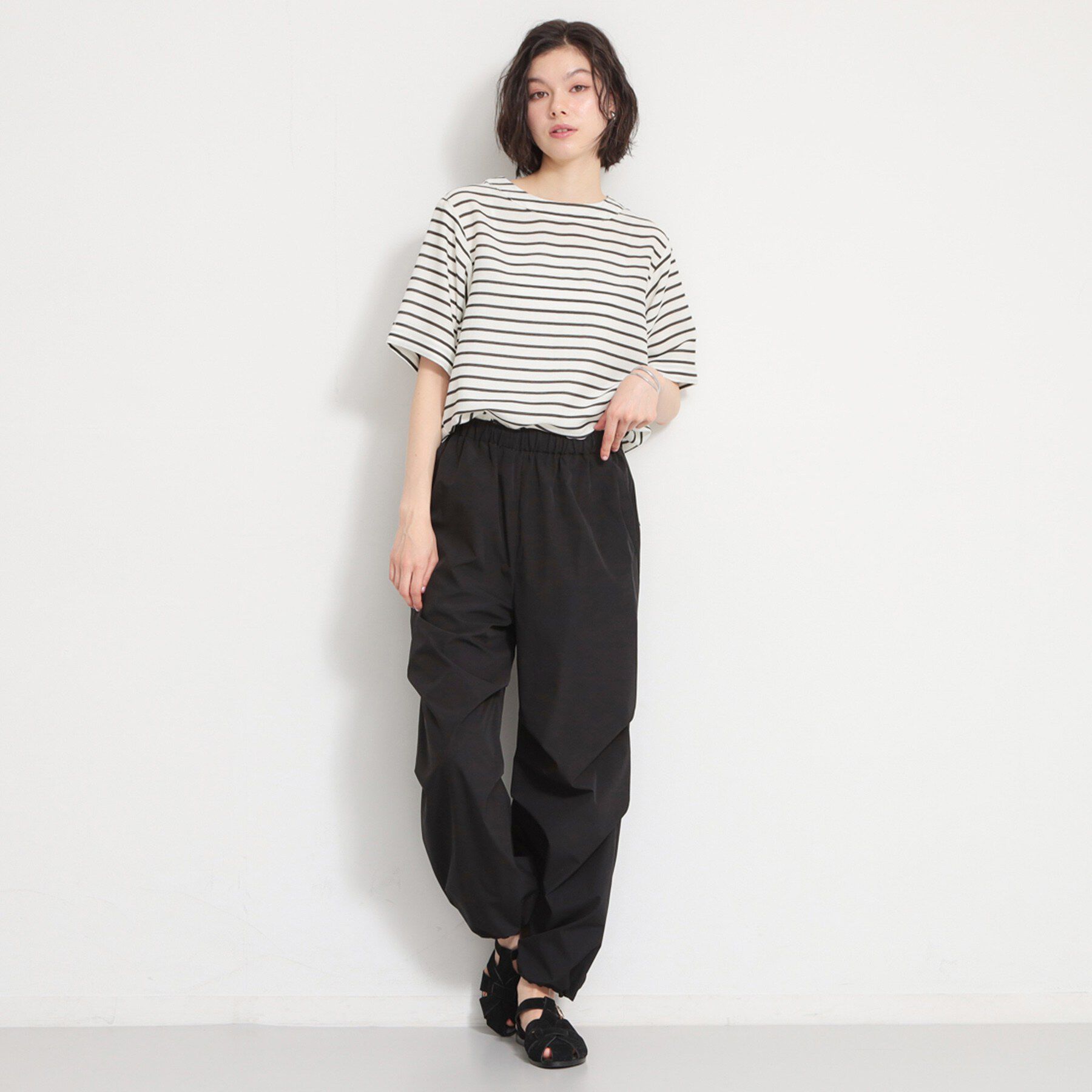 THE SHOP TK「【M-XL/二の腕カバー】さらり麻調メッシュ5分袖ブラウス」|シャツ・ブラウス|