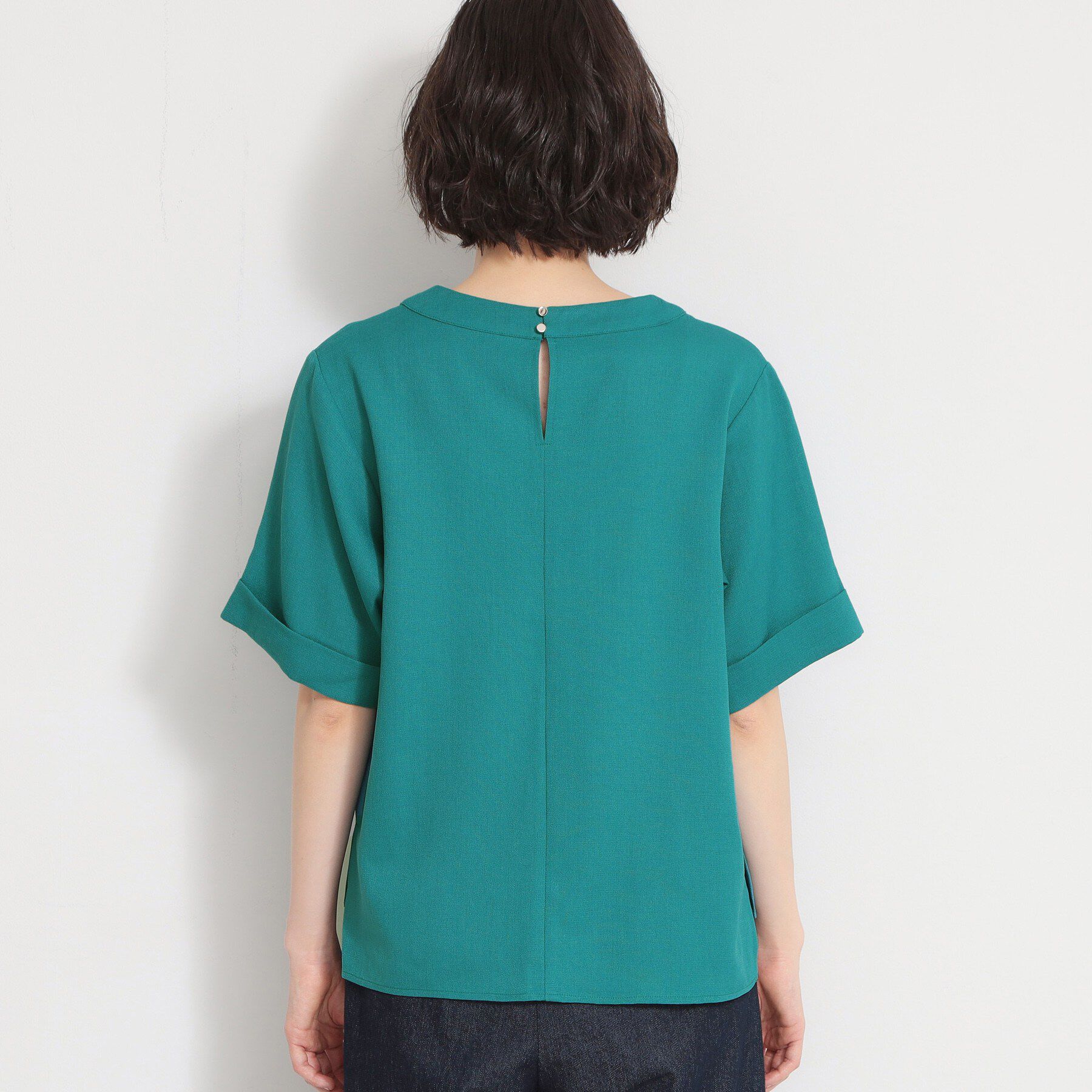 THE SHOP TK「【M-XL/二の腕カバー】さらり麻調メッシュ5分袖ブラウス」|シャツ・ブラウス|