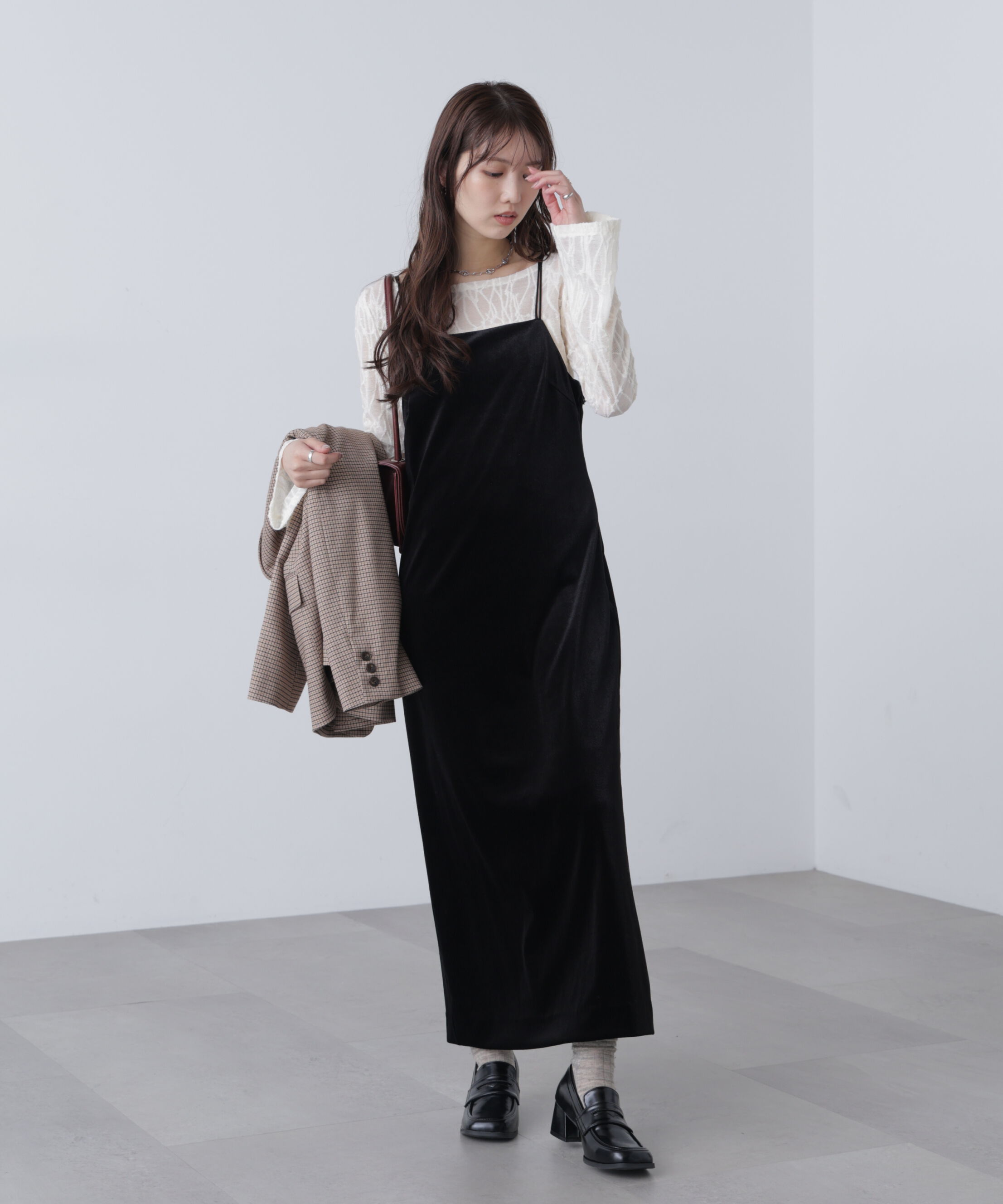  「２ストラップベロアキャミワンピース」|ワンピース|