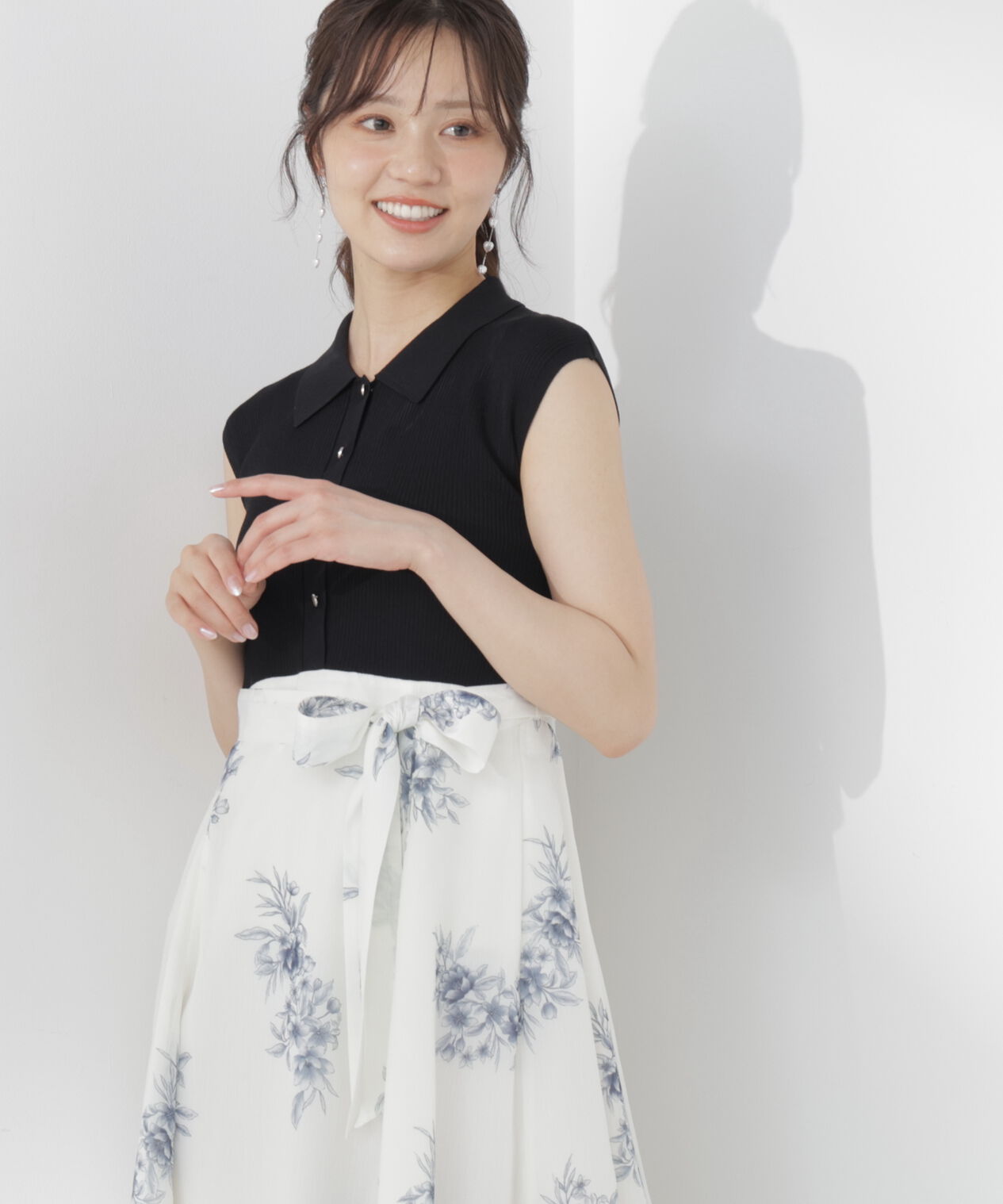 PROPORTION BODY DRESSING「衿付き柄ドッキングニットワンピース」|ワンピース|