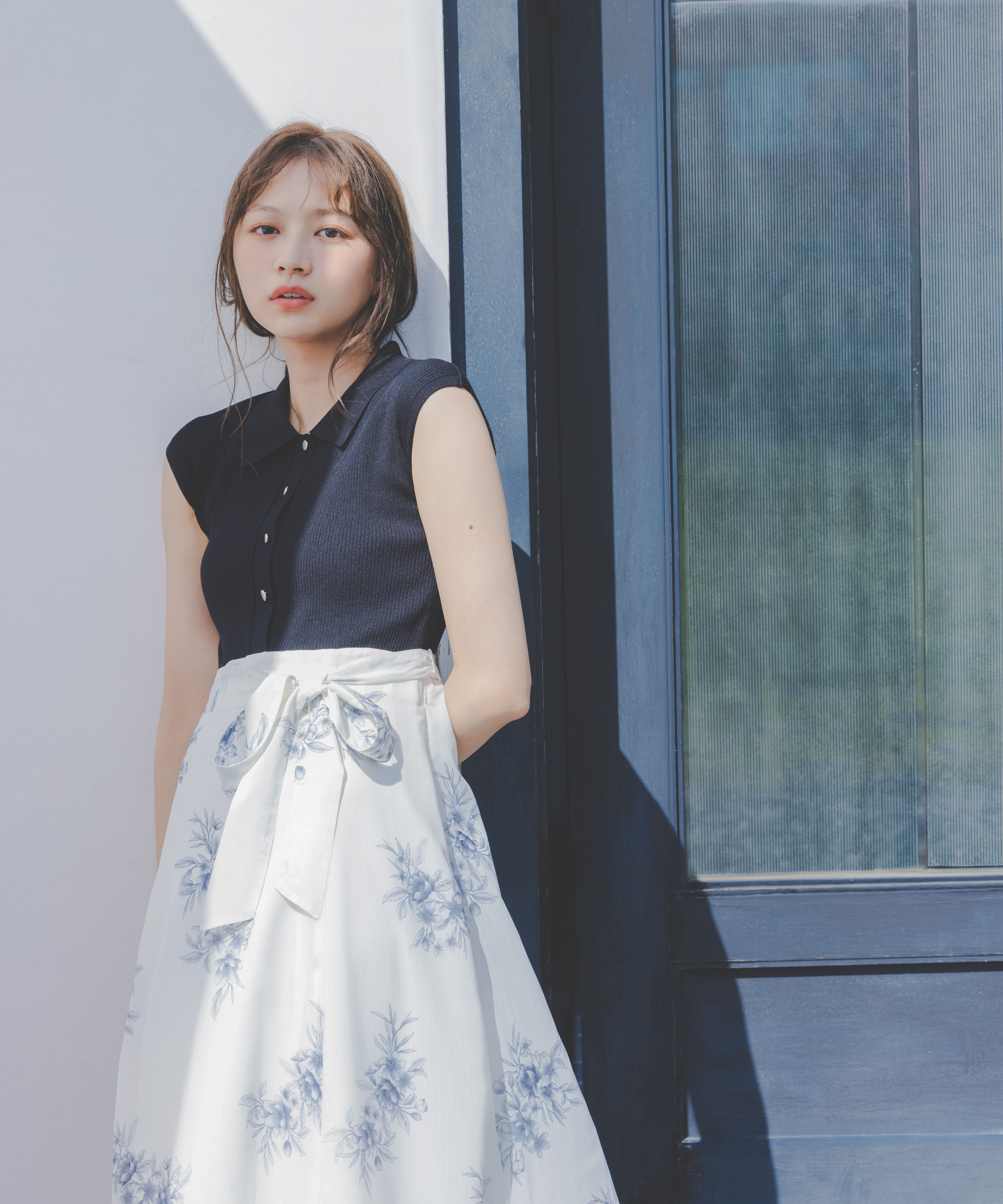 PROPORTION BODY DRESSING「衿付き柄ドッキングニットワンピース」|ワンピース|
