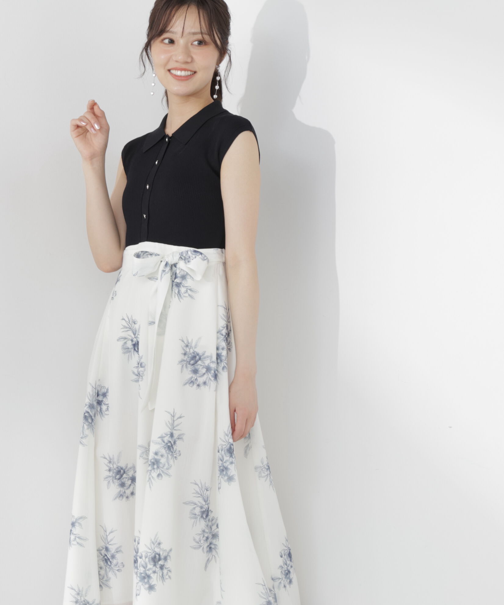 PROPORTION BODY DRESSING「衿付き柄ドッキングニットワンピース」|ワンピース|