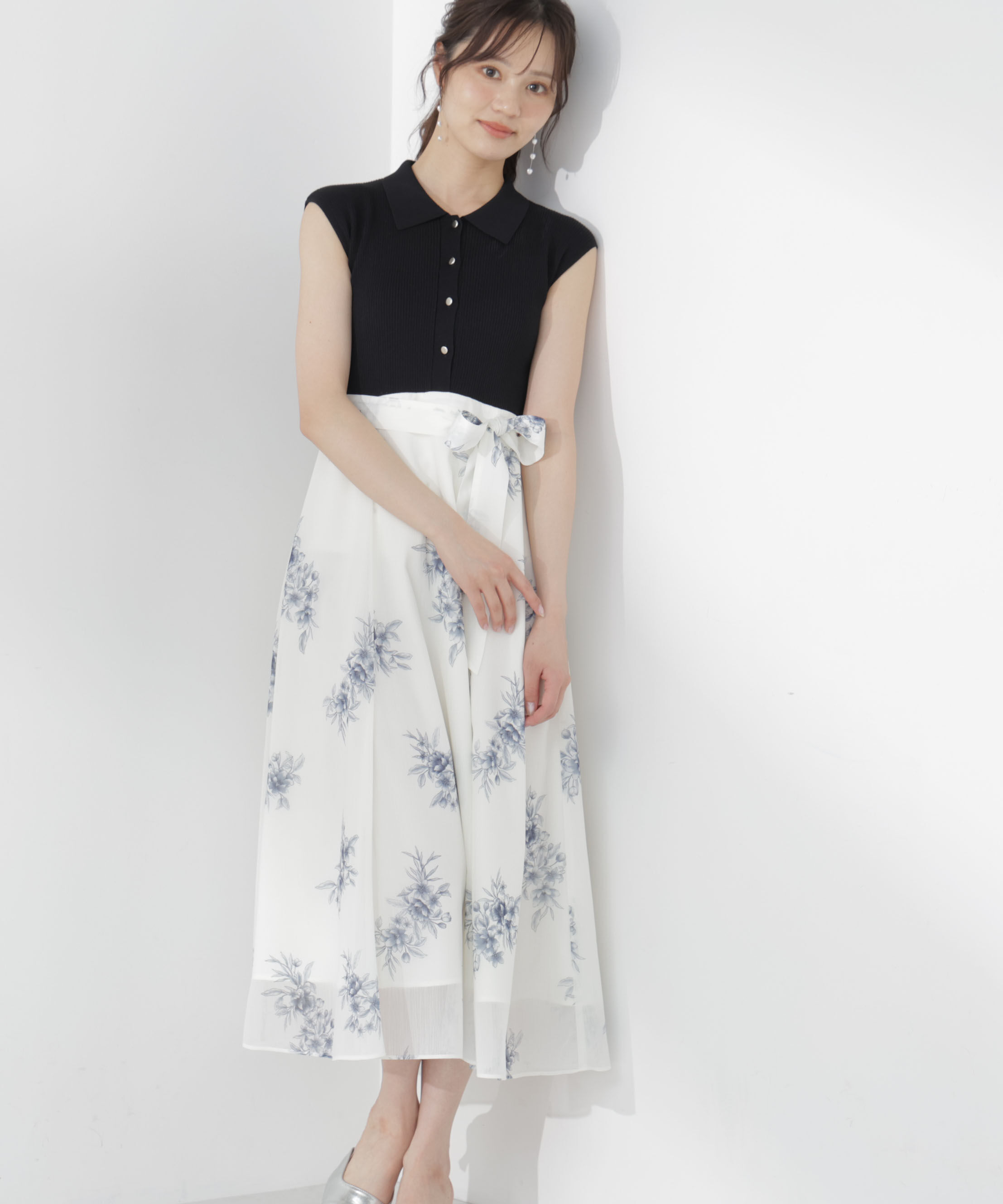 PROPORTION BODY DRESSING「衿付き柄ドッキングニットワンピース」|ワンピース|