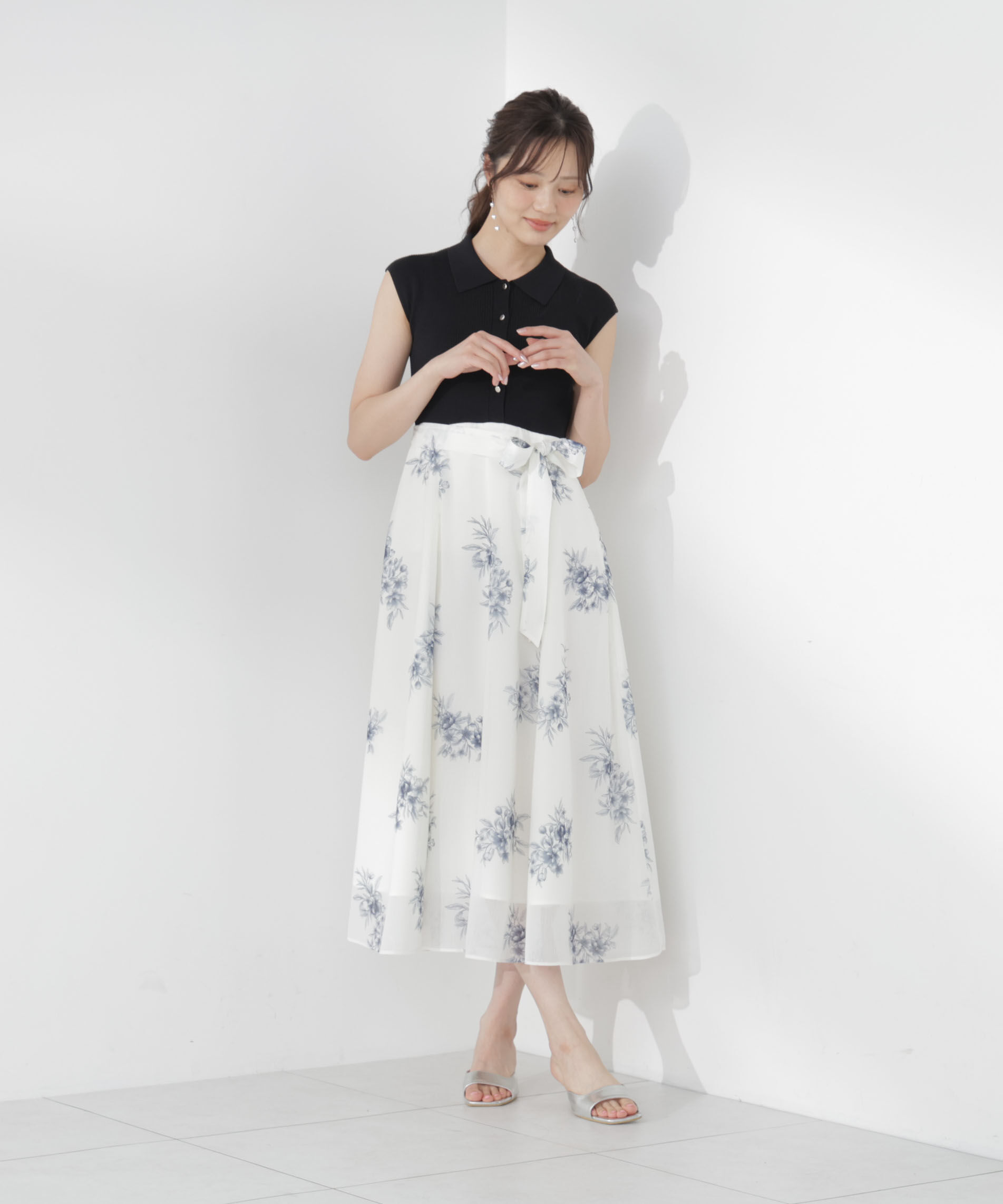 PROPORTION BODY DRESSING「衿付き柄ドッキングニットワンピース」|ワンピース|