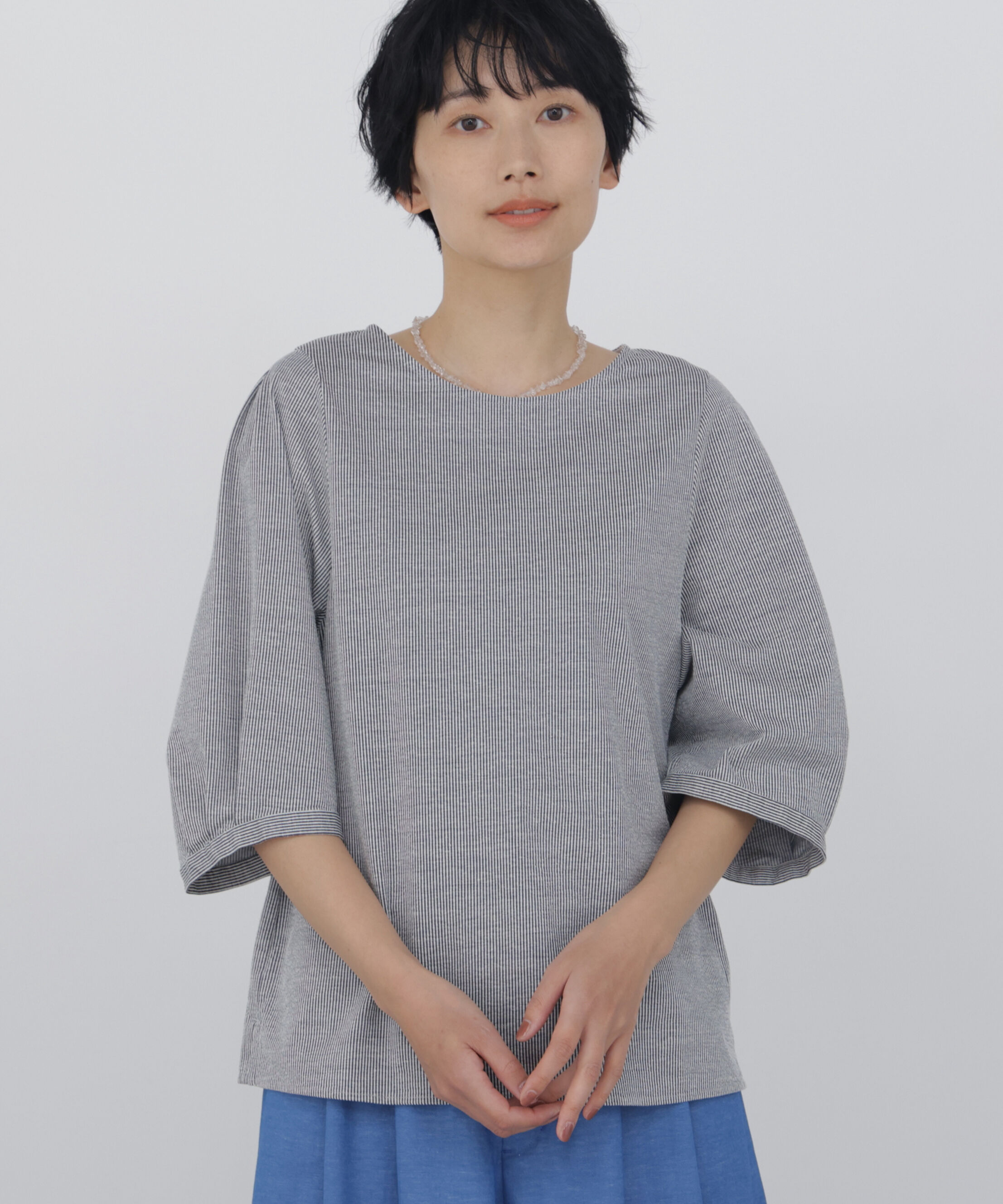  「◆《接触冷感 / 洗える》 ジャカードストライプクルーネックプルオーバー」|Tシャツ・カットソー|