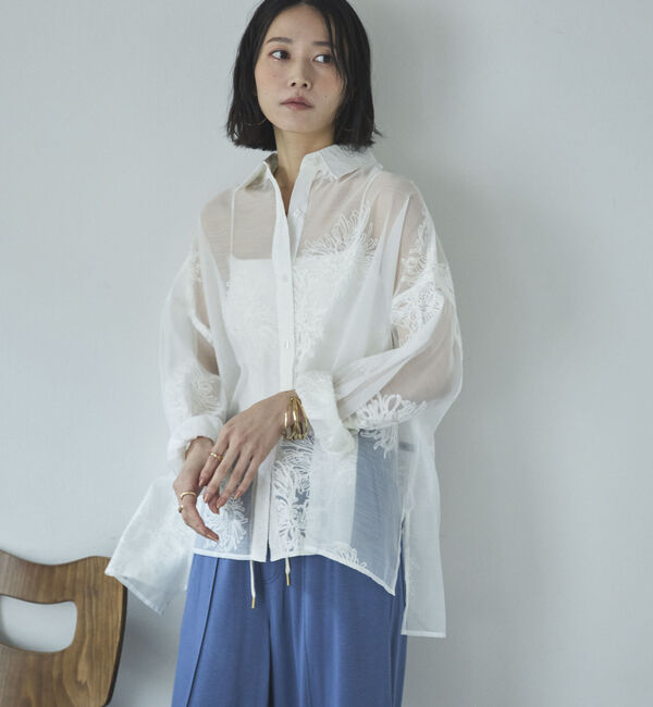 Doux archives「フラワー刺繍オーバーシャツ」|シャツ・ブラウス|OFF WHITE