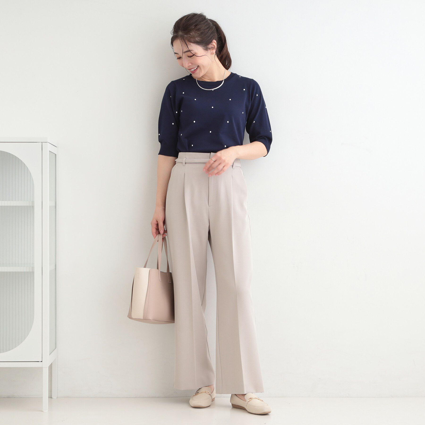 SHOO･LA･RUE「【S-LL/二の腕カバー】品よく隠せる ドット刺繍5分袖ニット」|ニット・セーター|