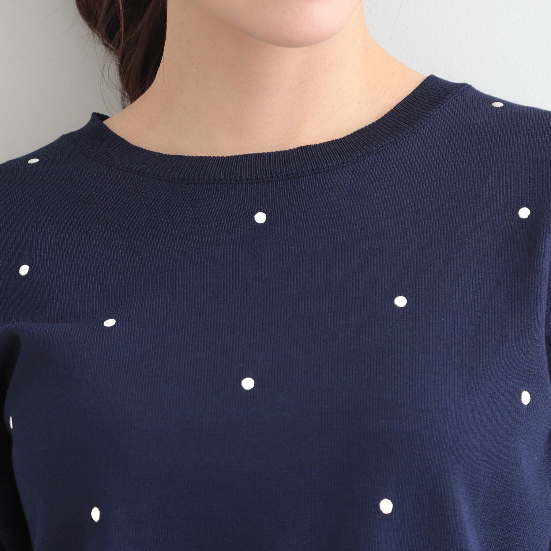 SHOO･LA･RUE「【S-LL/二の腕カバー】品よく隠せる ドット刺繍5分袖ニット」|ニット・セーター|