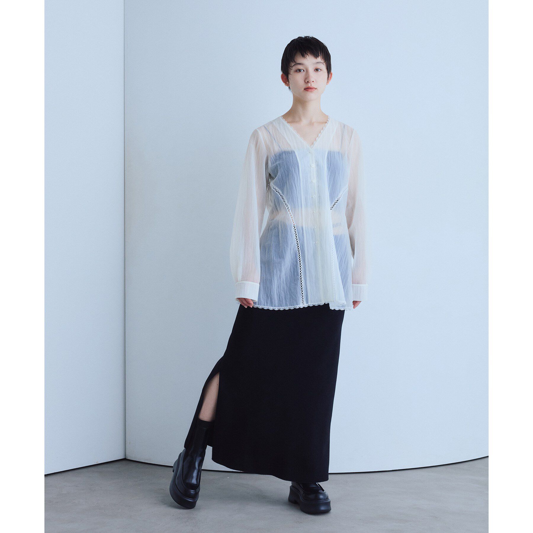 CODE A「lace－inset sheer tunic」|シャツ・ブラウス|