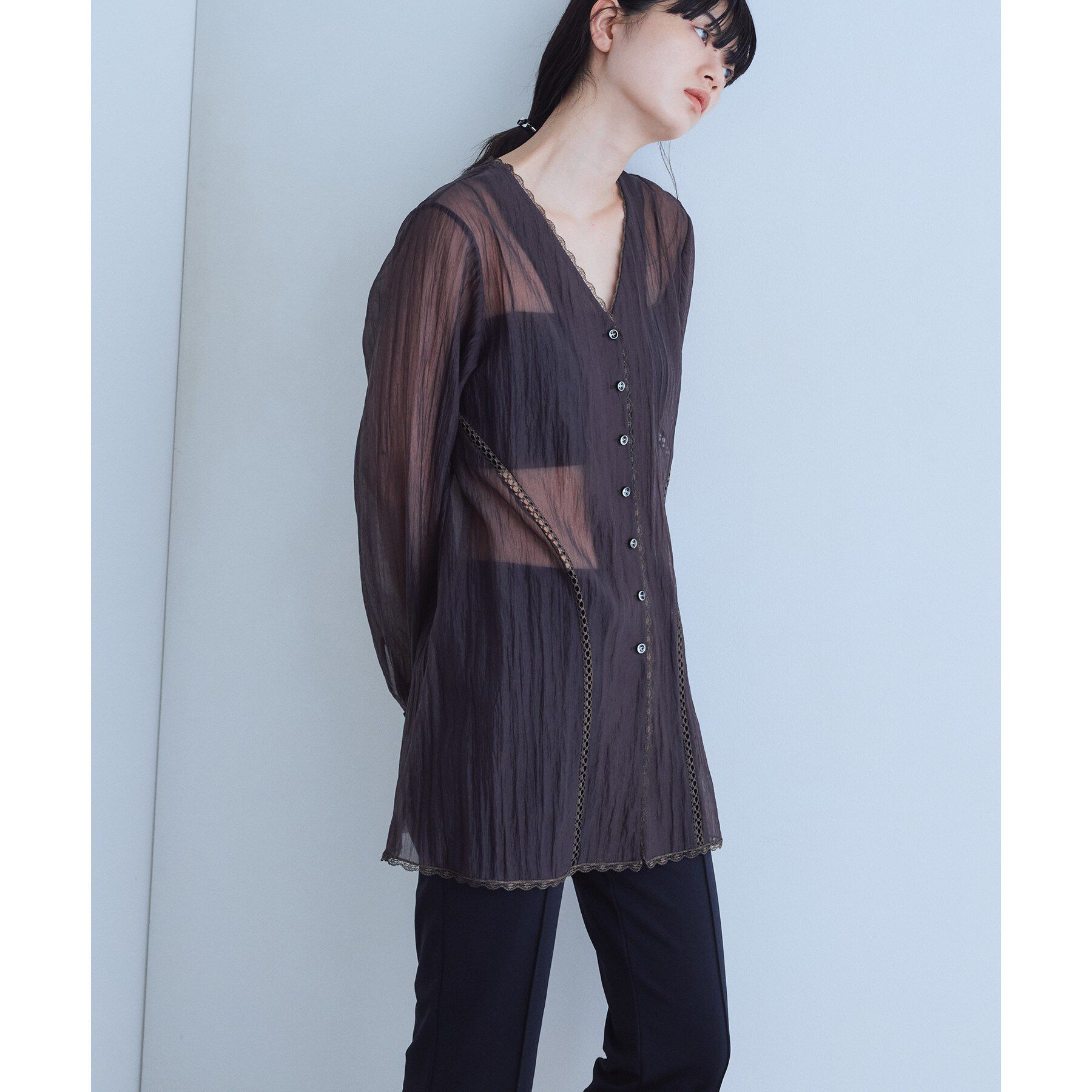CODE A「lace－inset sheer tunic」|シャツ・ブラウス|