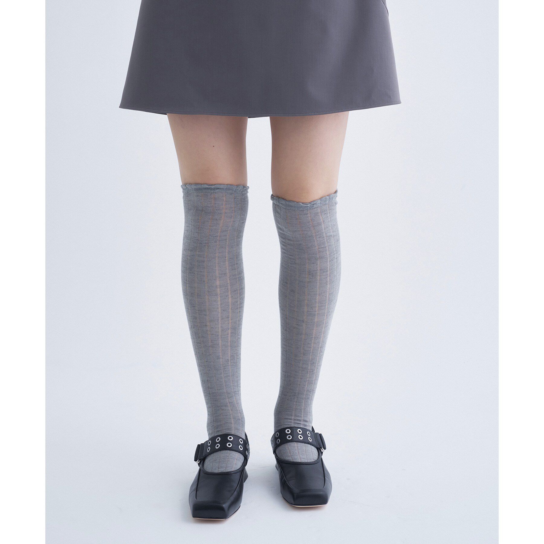 CODE A「piedi nudi｜MESH STRIPE KNEE HIGH」|ソックス|