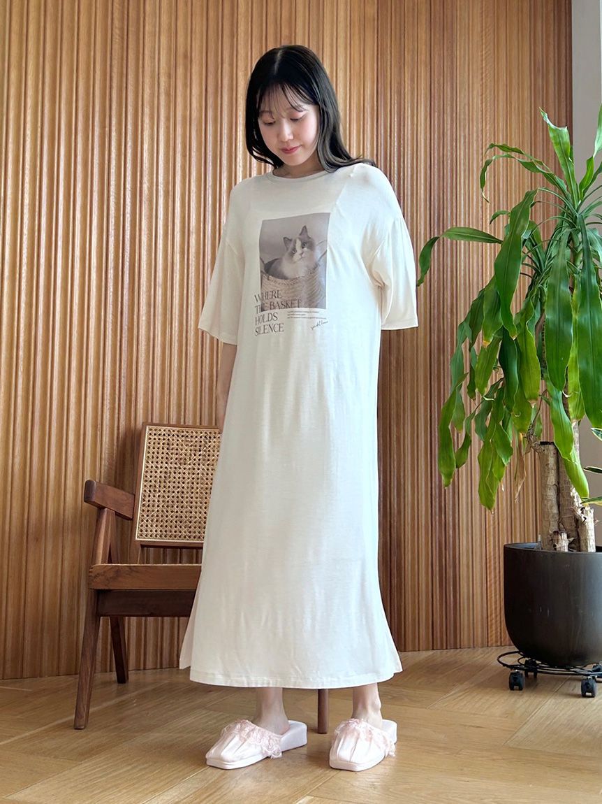 SNIDEL HOME「【接触冷感】ネコＴシャツワンピース」|ルームウェア|