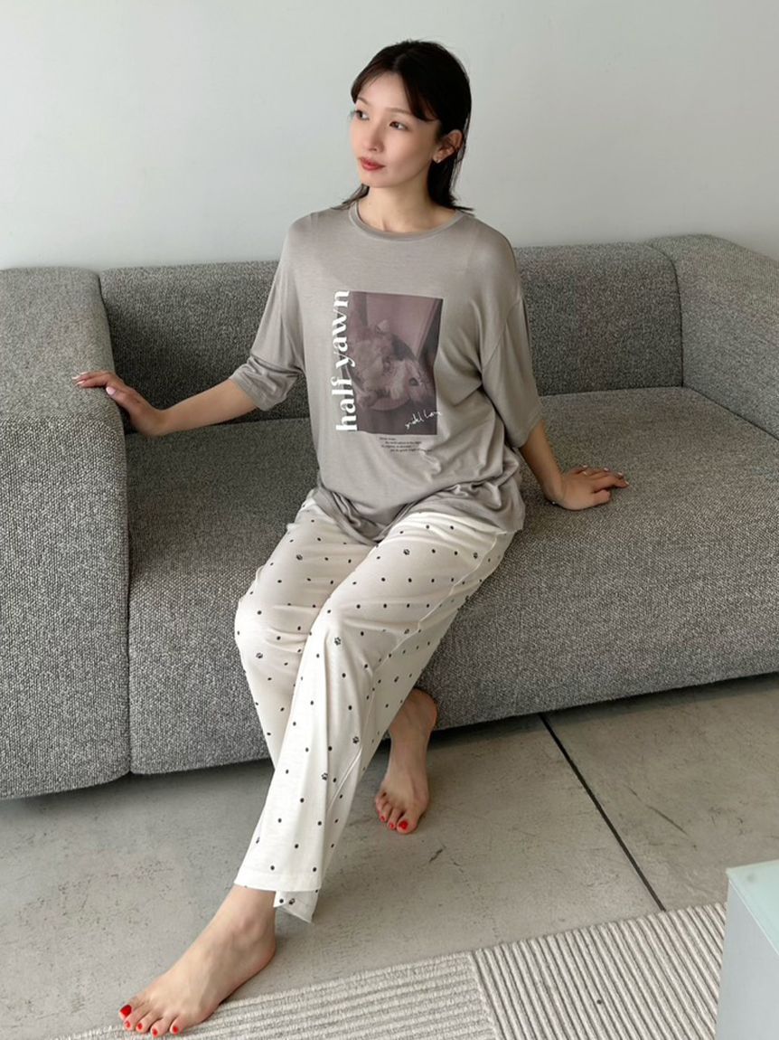 SNIDEL HOME「肉球ドット柄カットロングパンツ」|ルームウェア|