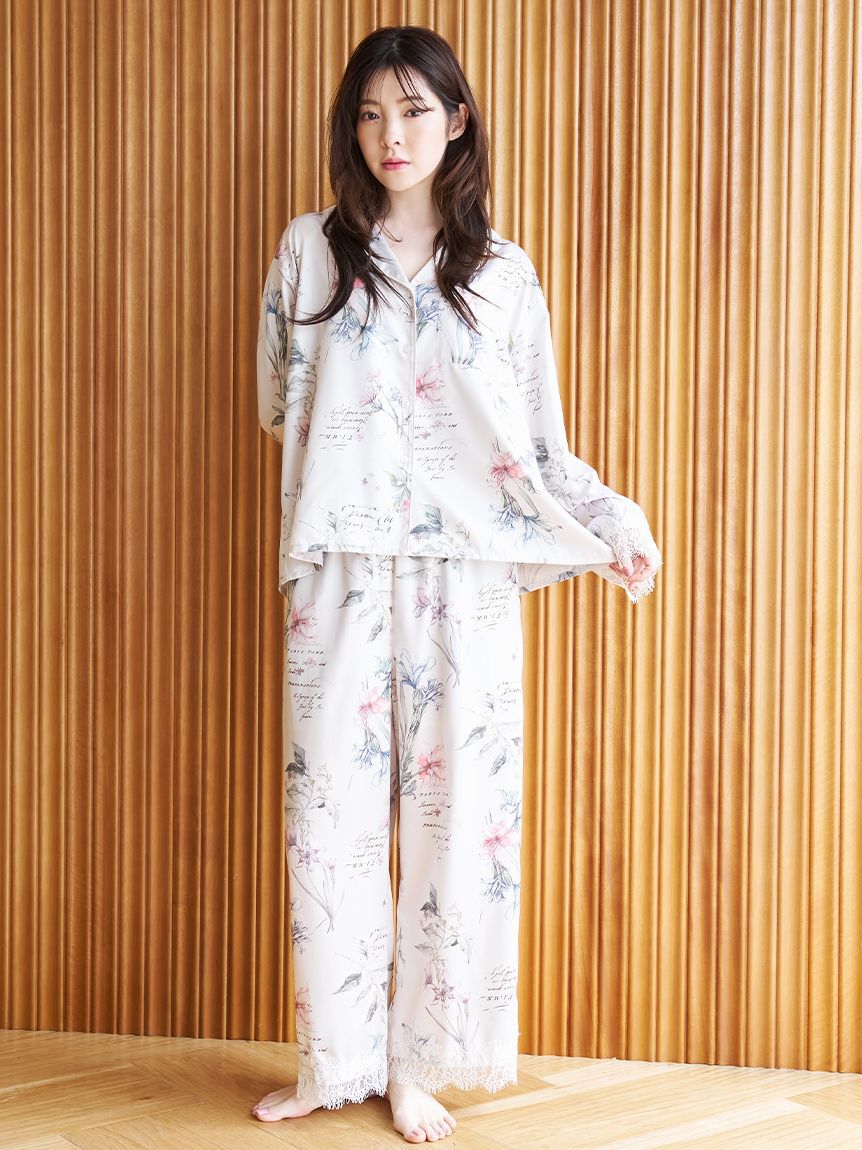 SNIDEL HOME「サテンレースプリントロングパンツ」|ルームウェア|