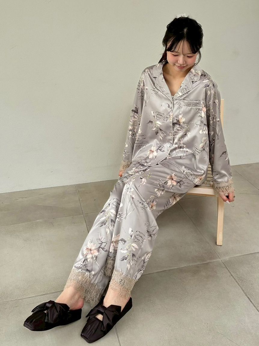 SNIDEL HOME「サテンレースプリントロングパンツ」|ルームウェア|