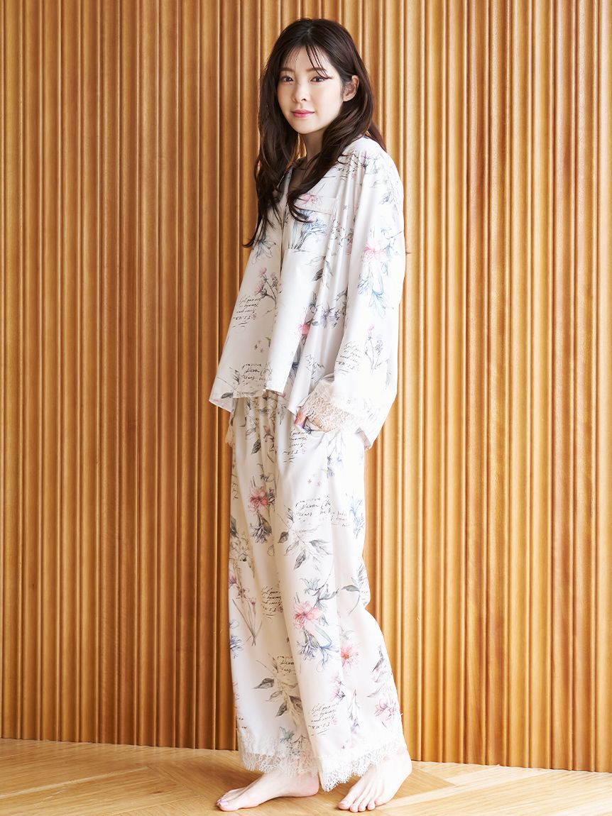 SNIDEL HOME「サテンレースプリントロングパンツ」|ルームウェア|
