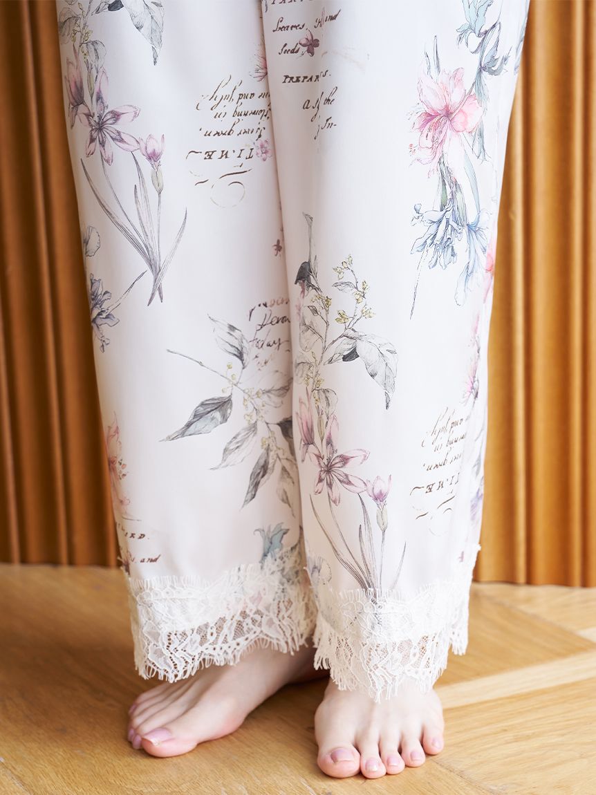 SNIDEL HOME「サテンレースプリントロングパンツ」|ルームウェア|
