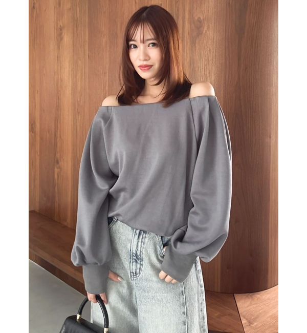 dazzlin「【吉田朱里】タックスリーブオフショルスウェット ※BLACK WEB限定カラー」|スウェット・ジャージ|