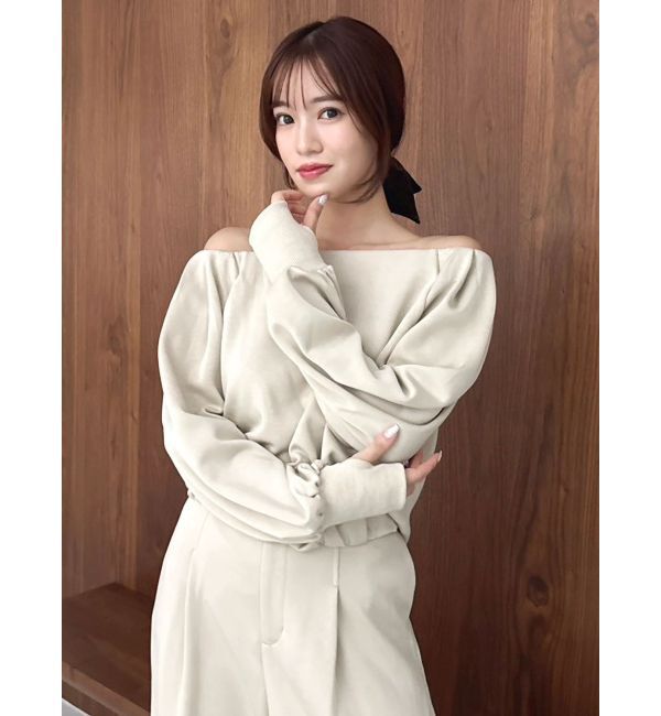 dazzlin「【吉田朱里】タックスリーブオフショルスウェット ※BLACK WEB限定カラー」|スウェット・ジャージ|