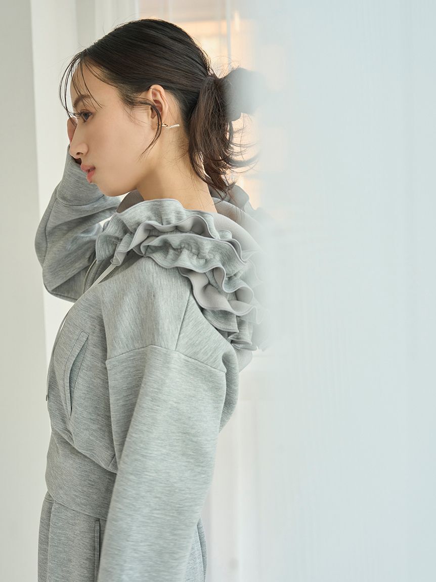 SNIDEL「【多色展開あり】フリルショートジップパーカー」|パーカー|