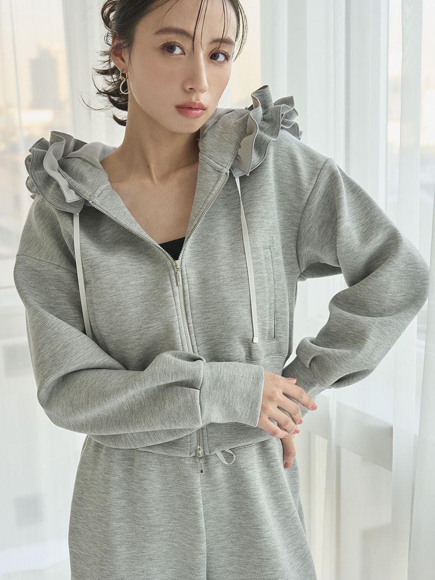 SNIDEL「【多色展開あり】フリルショートジップパーカー」|パーカー|