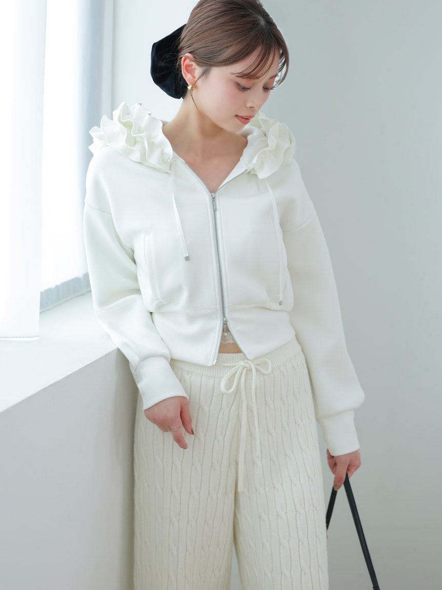 SNIDEL「【多色展開あり】フリルショートジップパーカー」|パーカー|