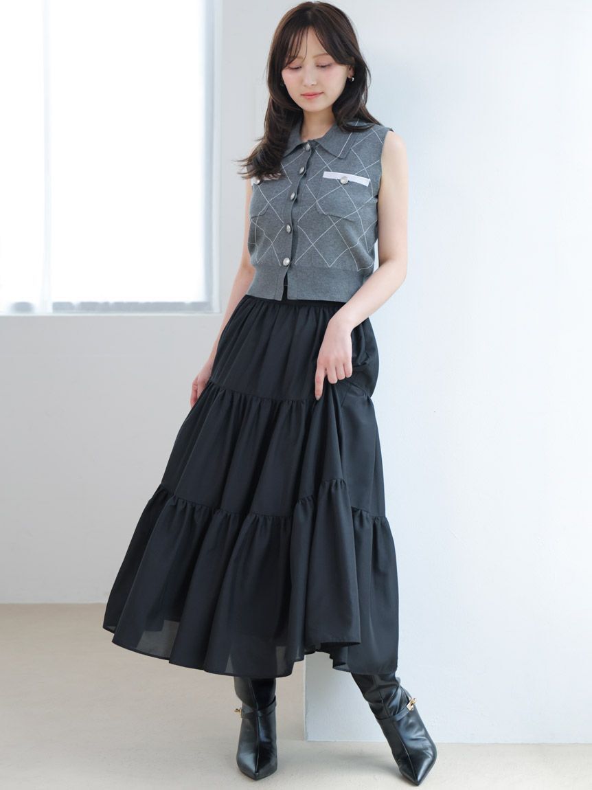 SNIDEL「ニットベスト&times;ティアードスカートセット」|ワンピース|