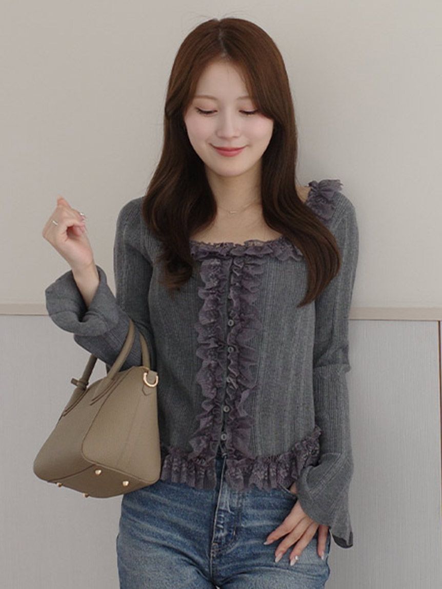 SNIDEL「【ベストセラー/多色展開あり】フリルニットプルオーバー」|ニット・セーター|GRY
