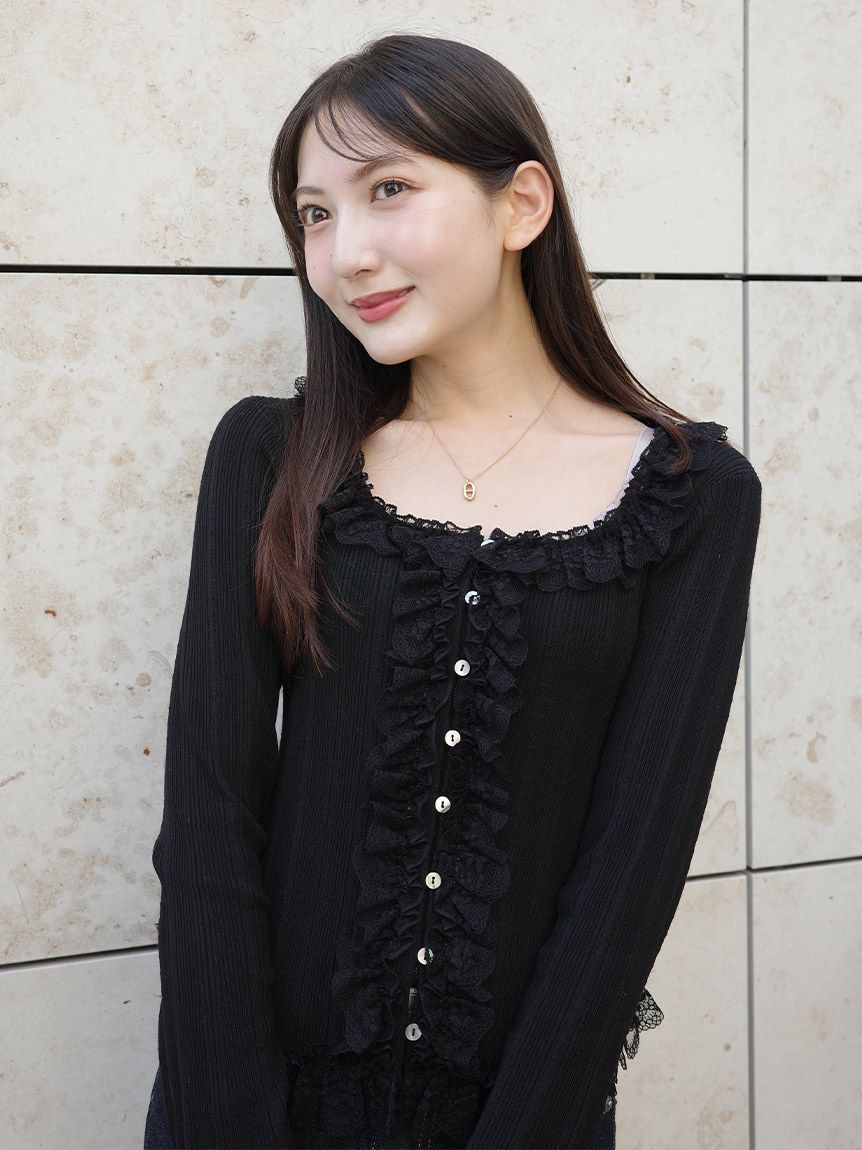 SNIDEL「【ベストセラー/多色展開あり】フリルニットプルオーバー」|ニット・セーター|BLK