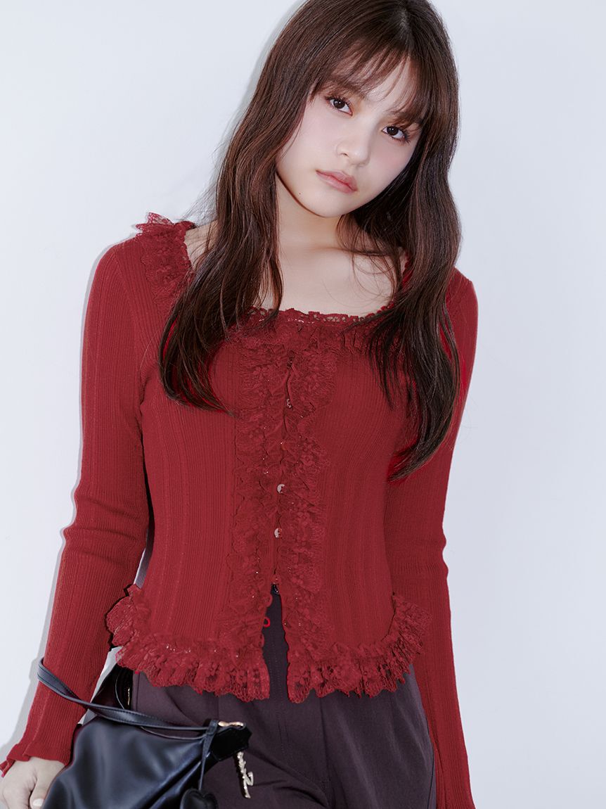 SNIDEL「【ベストセラー/多色展開あり】フリルニットプルオーバー」|ニット・セーター|RED