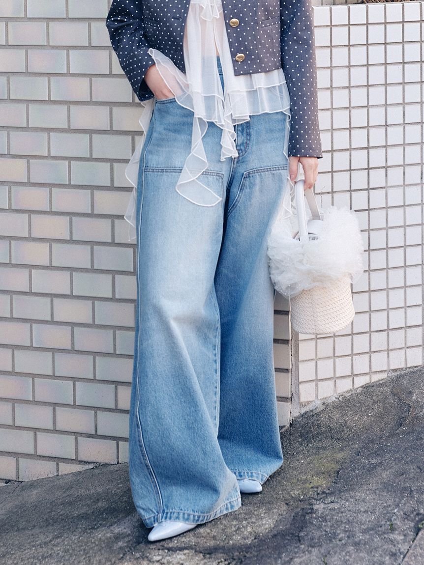 LILY BROWN「【WEB限定00サイズ】ダブルニーカーブワイドデニムパンツ」|デニム|