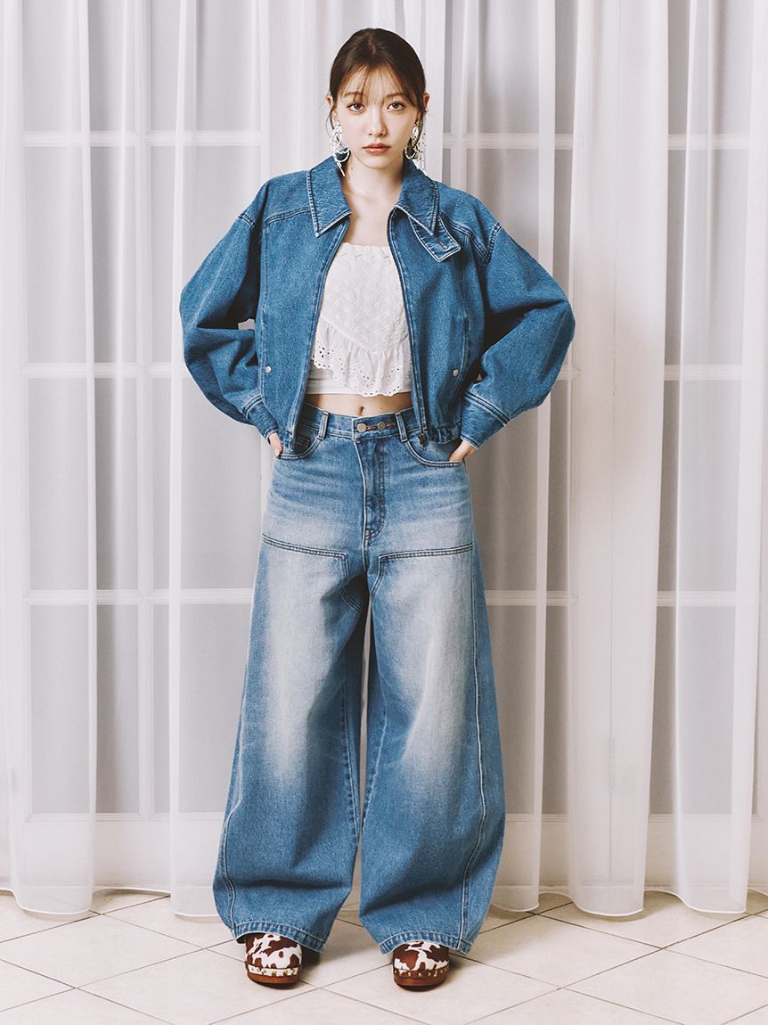 LILY BROWN「【WEB限定00サイズ】ダブルニーカーブワイドデニムパンツ」|デニム|