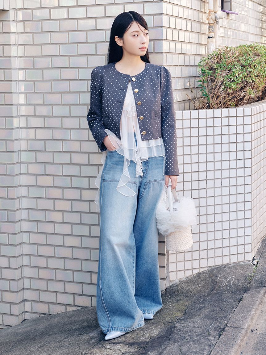 LILY BROWN「【WEB限定00サイズ】ダブルニーカーブワイドデニムパンツ」|デニム|