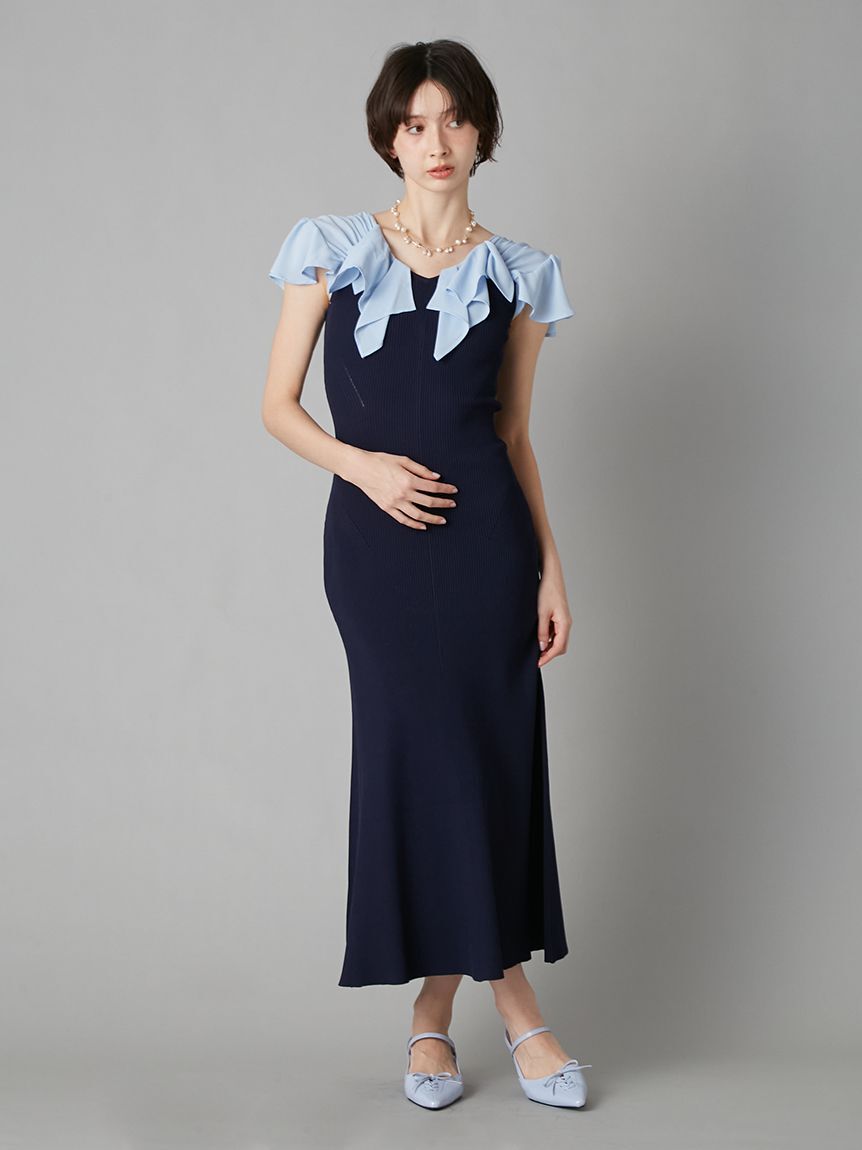 LILY BROWN「ラッフルフリルコンビニットワンピース」|ワンピース|NVY