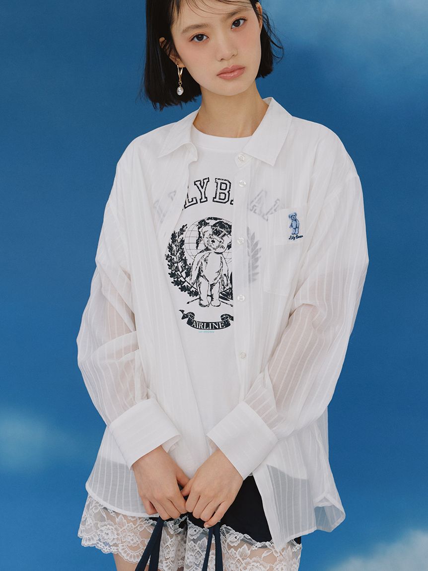 LILY BROWN「【Lily Bear】シュシュセットシアーシャツ」|シャツ・ブラウス|WHT