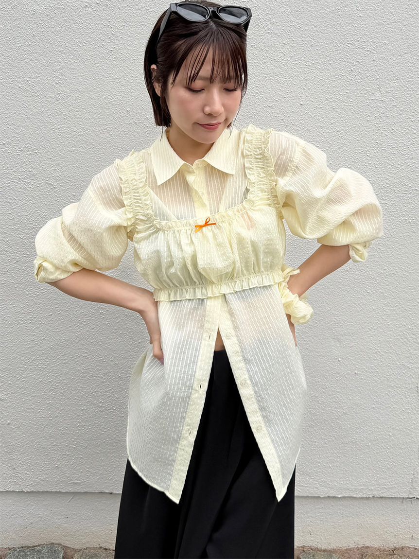 LILY BROWN「【Lily Bear】シュシュセットシアーシャツ」|シャツ・ブラウス|