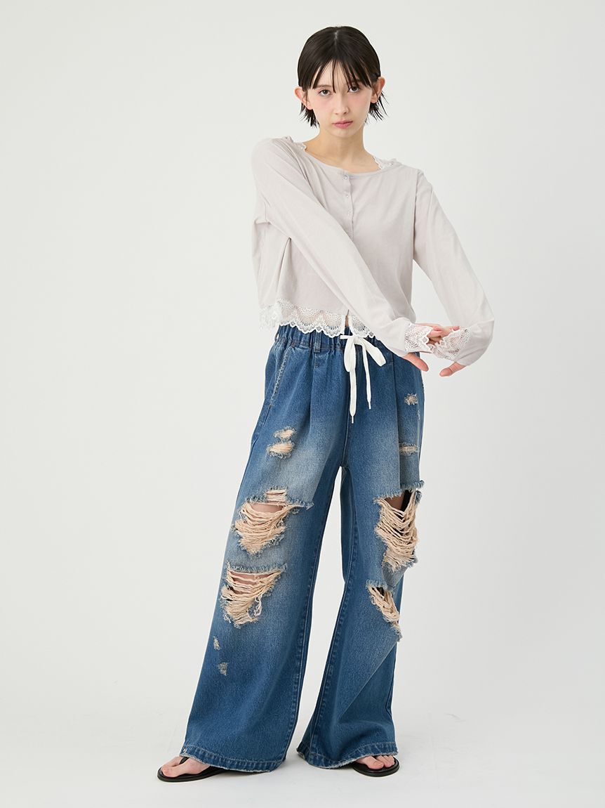 LILY BROWN「ワイドレッグリラックスデニムパンツ」|デニム|