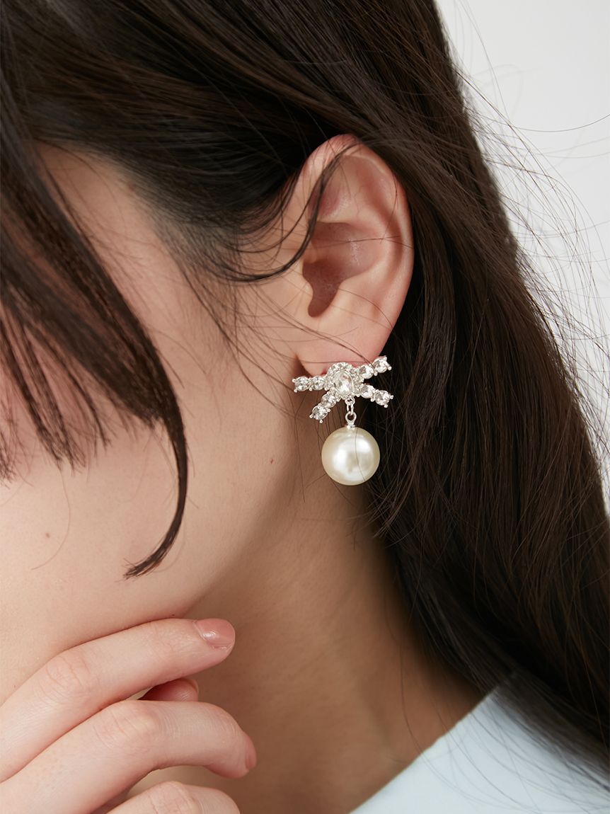 LILY BROWN「[L.B CANDY STOCK]ビジューリボンパールピアス」|ピアス|