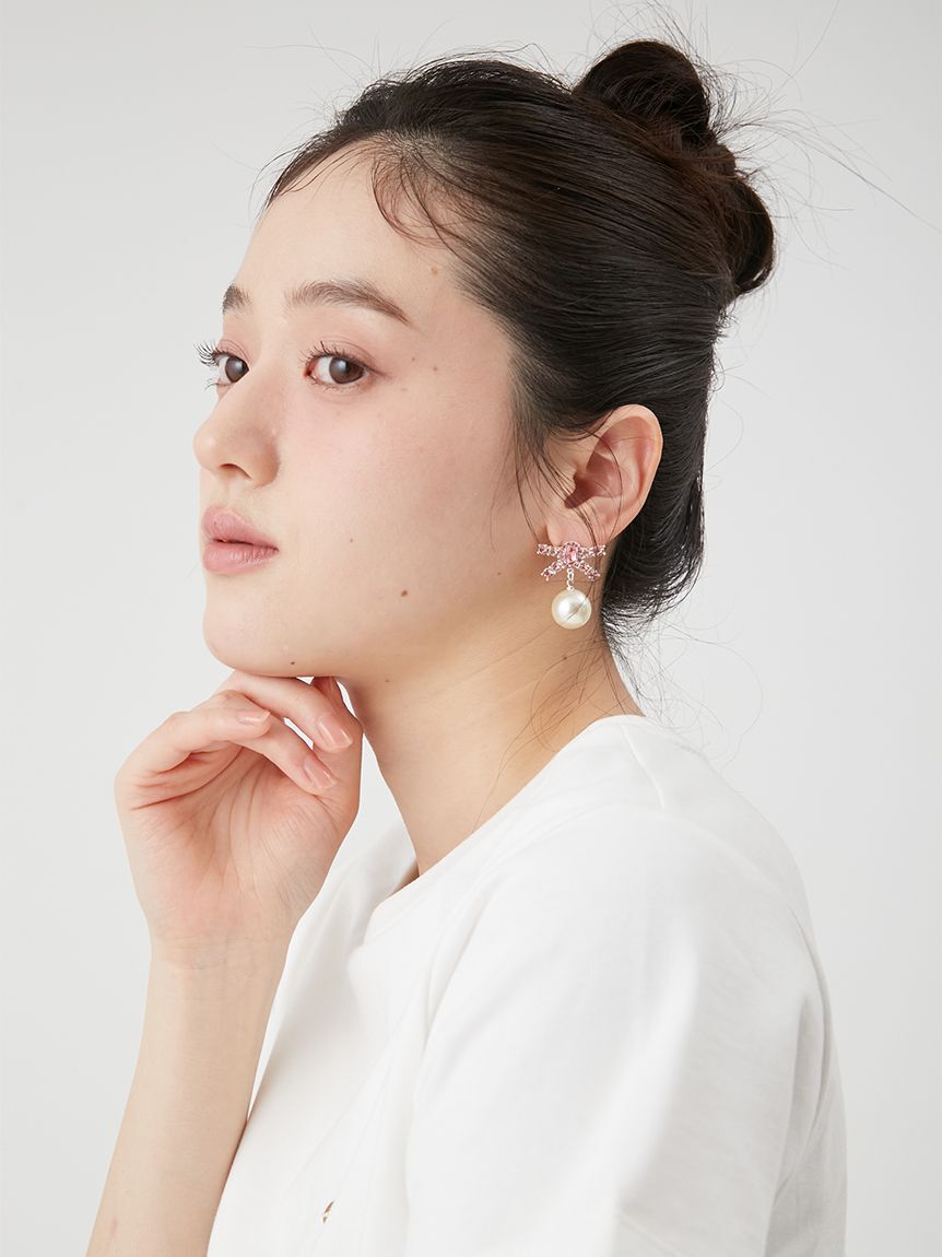 LILY BROWN「[L.B CANDY STOCK]ビジューリボンパールピアス」|ピアス|