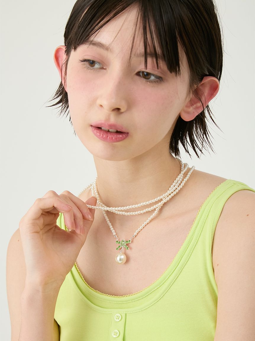 LILY BROWN「[L.B CANDY STOCK]ビジューリボンパールネックレス」|ネックレス|