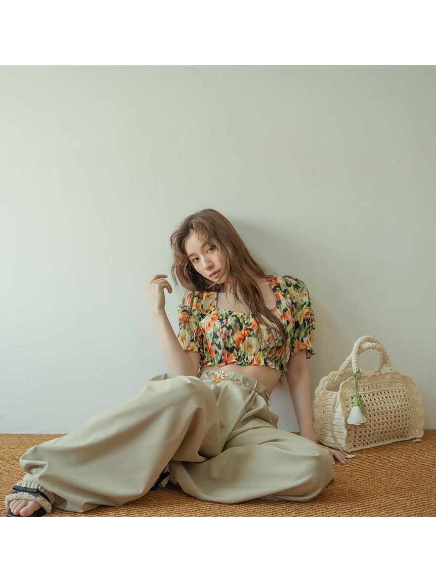LILY BROWN「フラワーチャーム付きラッフルかごバッグ」|かごバッグ|