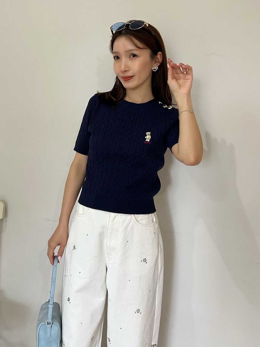 LILY BROWN「【Lily Bear】サイドボタンケーブルニット」|ニット・セーター|