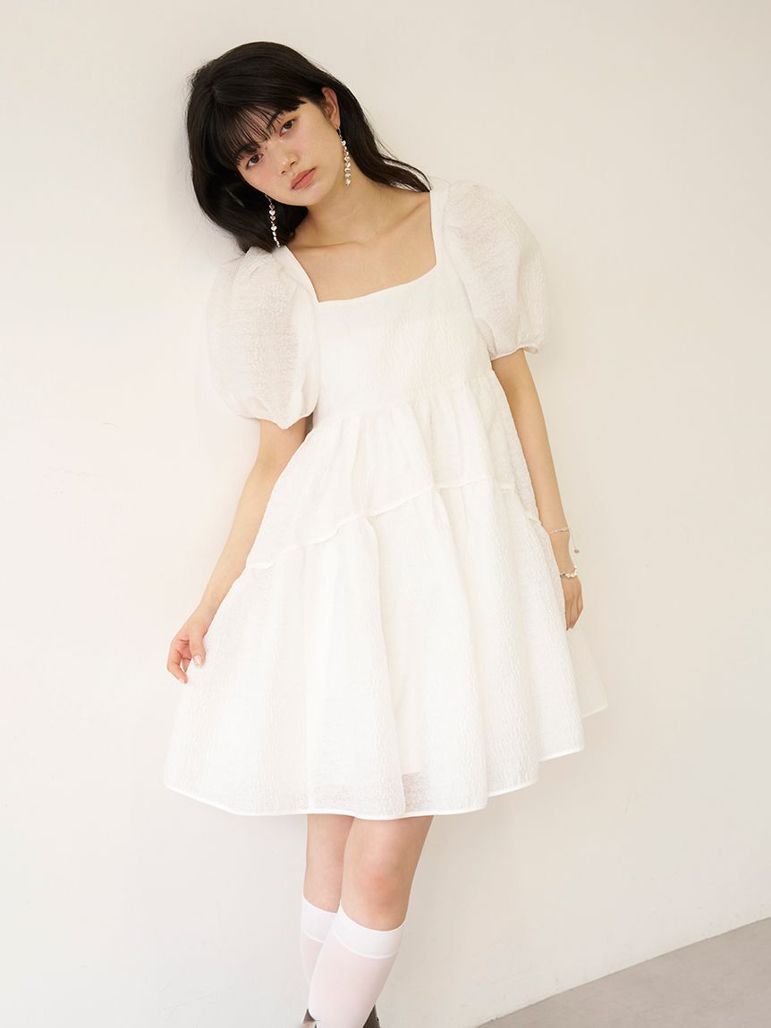 LILY BROWN「ジャガードボリュームバックリボンミニワンピース」|ワンピース|WHT