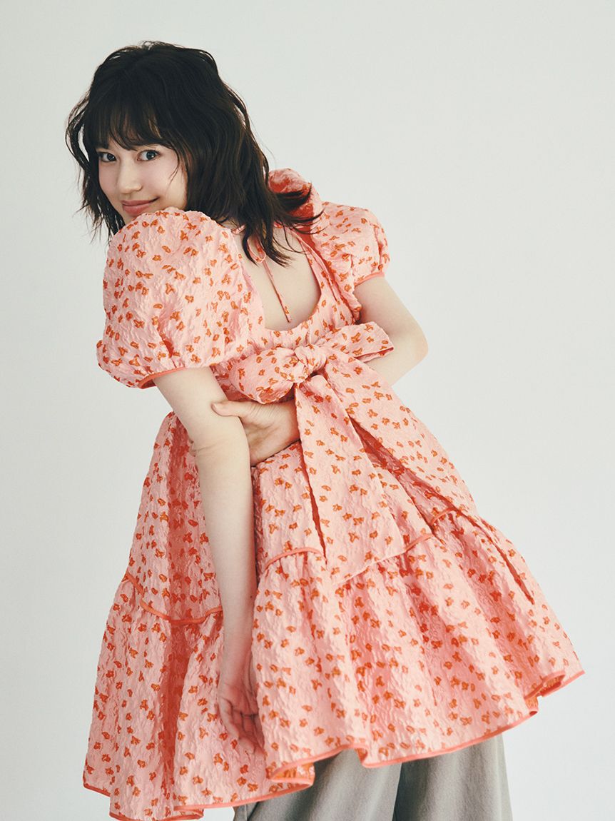 LILY BROWN「ジャガードボリュームバックリボンミニワンピース」|ワンピース|
