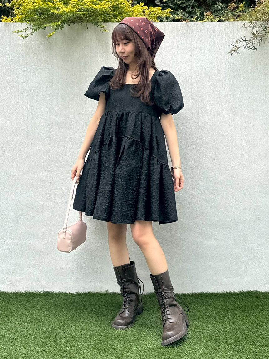LILY BROWN「ジャガードボリュームバックリボンミニワンピース」|ワンピース|